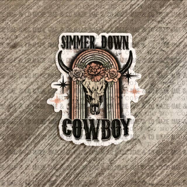 Simmer Down Cowboy Sticker for wholesale by Mazie Mae & Co
