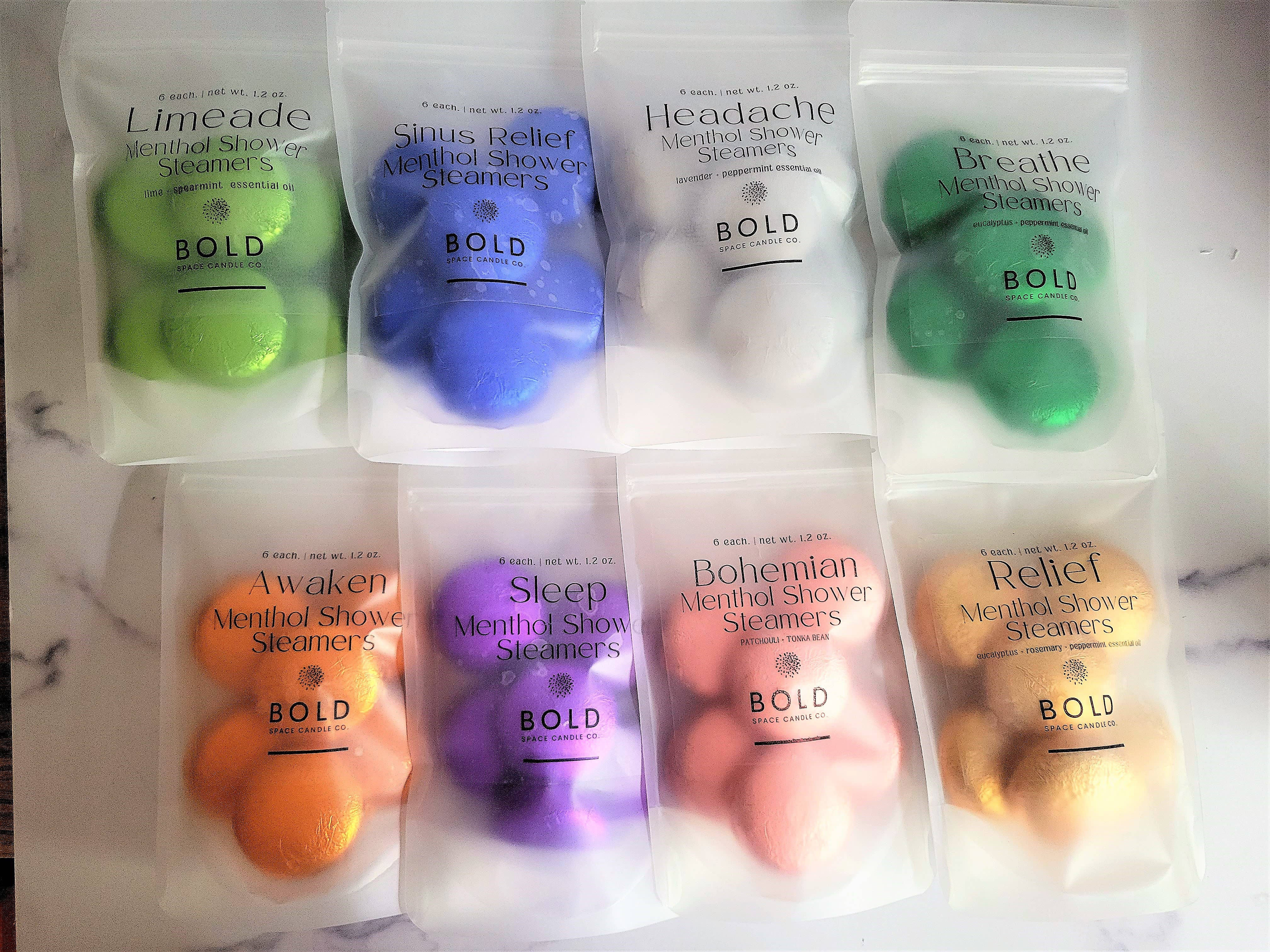 Bold Space Candle Co. - Vente Bombe de douche/galet bien-être pour la douche - Awaken Shower Steamer – Orange énergisante & Lavande - 6 unités6