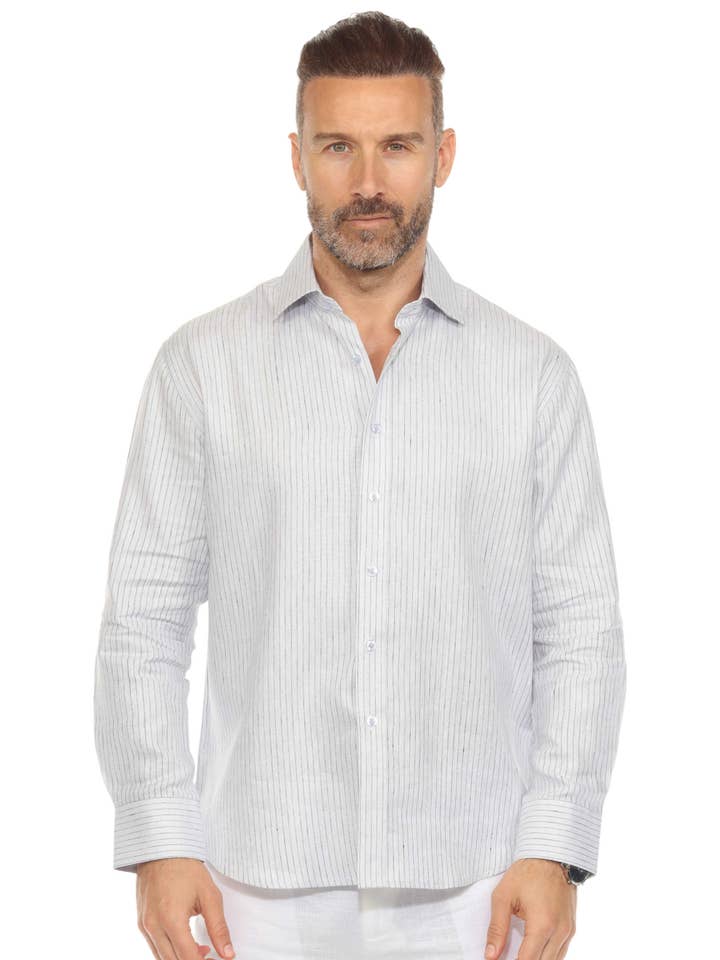 Camisa de hombre casual de manga larga de lino con estampado de rayas 100% lino con botones. para venta al por mayor de MOJITO COLLECTION