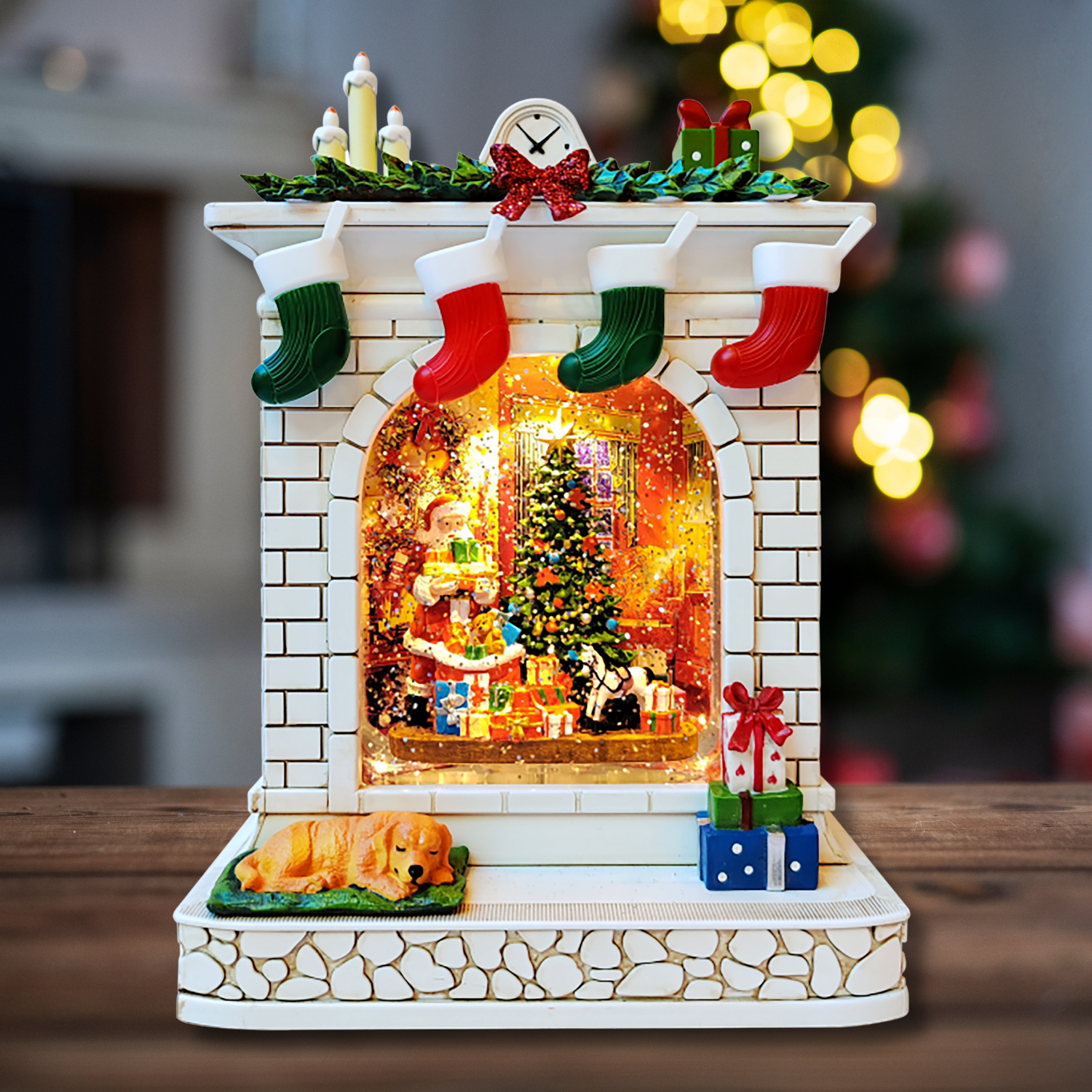 BLUE STAR B.V. – Decoração de Natal por atacado – Cena de Lareira de Natal com LED – Pai Natal a Entregar Presentes0