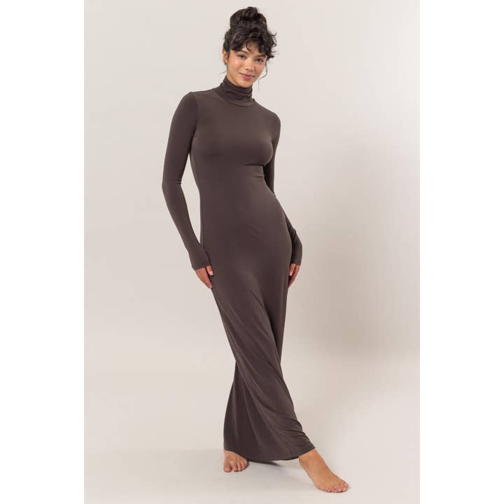 HYFVE - Wholesale Dress - Women's - DZ25A078-Turtleneck Bodycon Maxi Dress