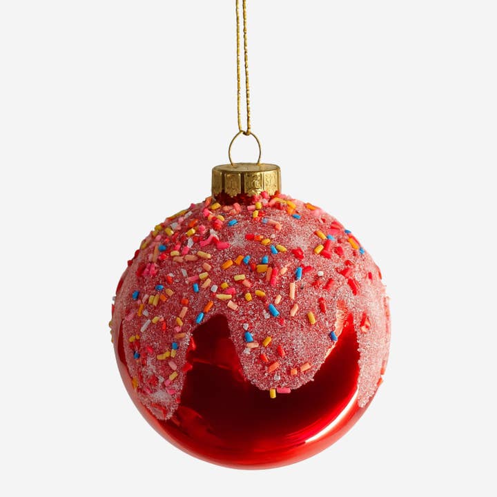 Frosted Donut - Red Glass Ornament for wholesale by Merry & Bright LLC