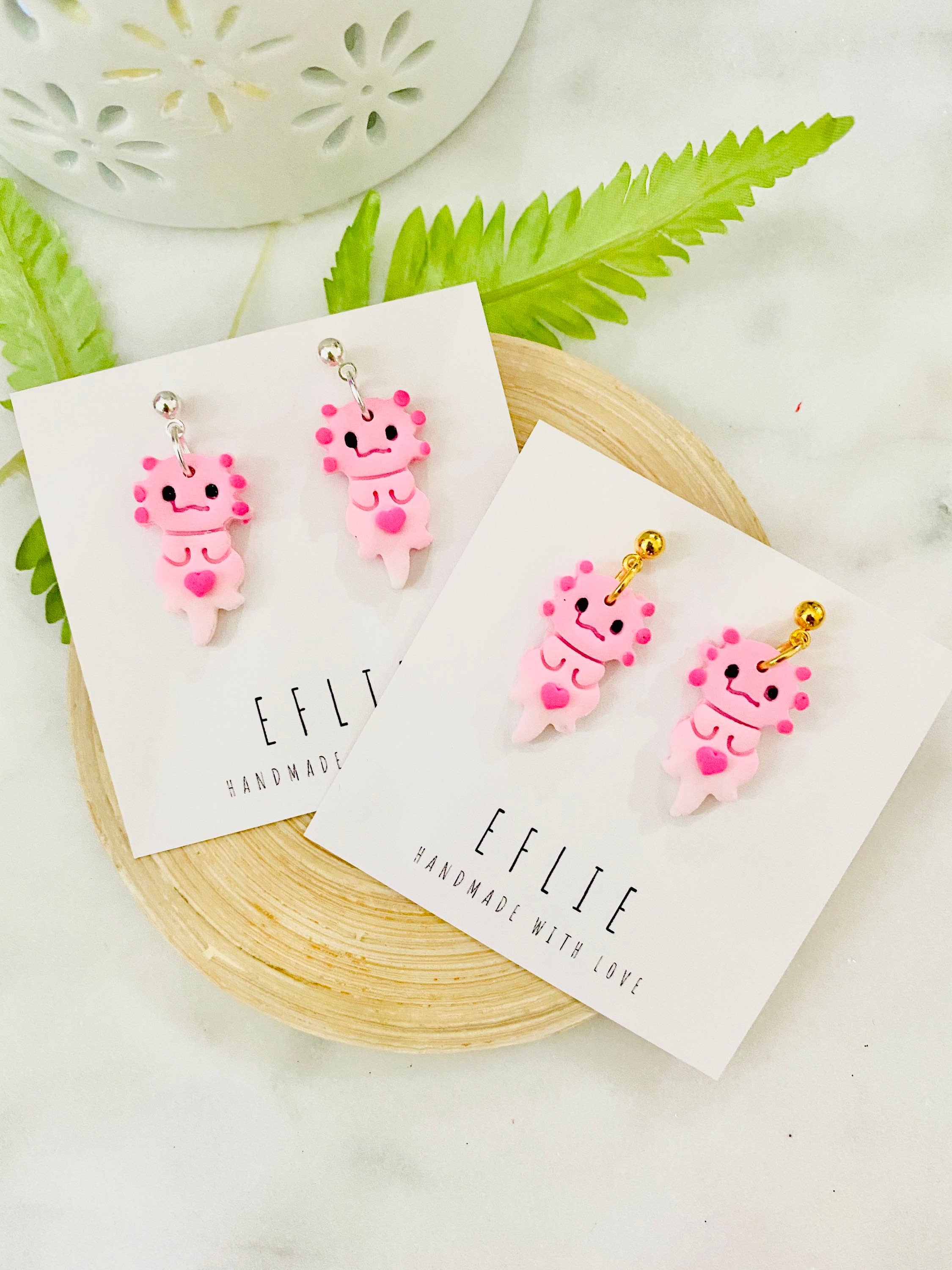 Eflie - Vendita all'ingrosso Orecchini pendenti - Simpatici orecchini pendenti in argilla Axolotl fatti a mano4