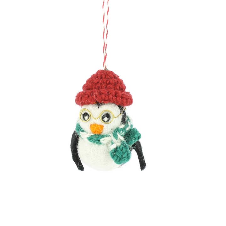 Penguin with Glasses Hanging Decoration for wholesale by Fiona Walker England
