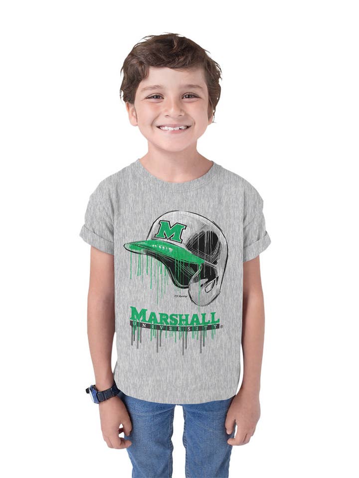 Vive La Fete - Wholesale Screen Printed T-Shirt - Kids - Marshall University Thundering Herd MU Original Dripping Baseball Helmet T-Shirt Cotton by Vive La Fete2