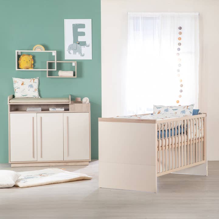 2-piece furniture set 'Elva' - Baby bed 70x140 + changing table - Cashmere / Virginia Chestnut for wholesale by roba kids