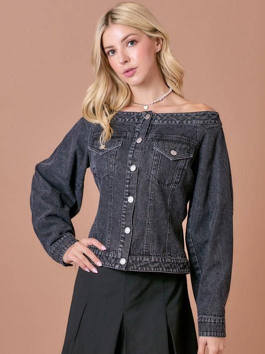 FSJ2428-STK Off Shoulder Long Sleeve Denim Jacket 6PK for wholesale by Fascination by Intrend