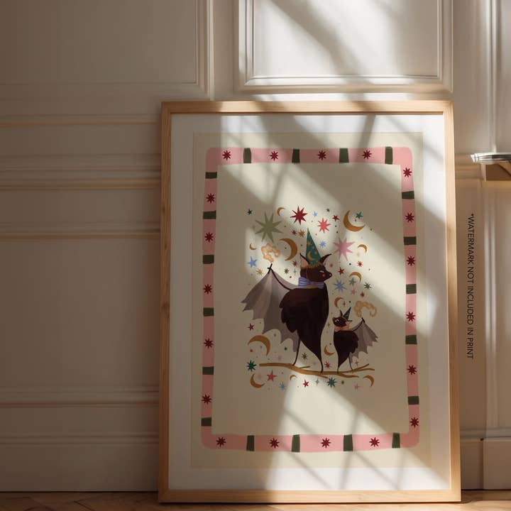 Kate Fox Design – wholesale Art print – Bat Magic Art Print, Colourful, Fun Art, Home Decor, Fall3