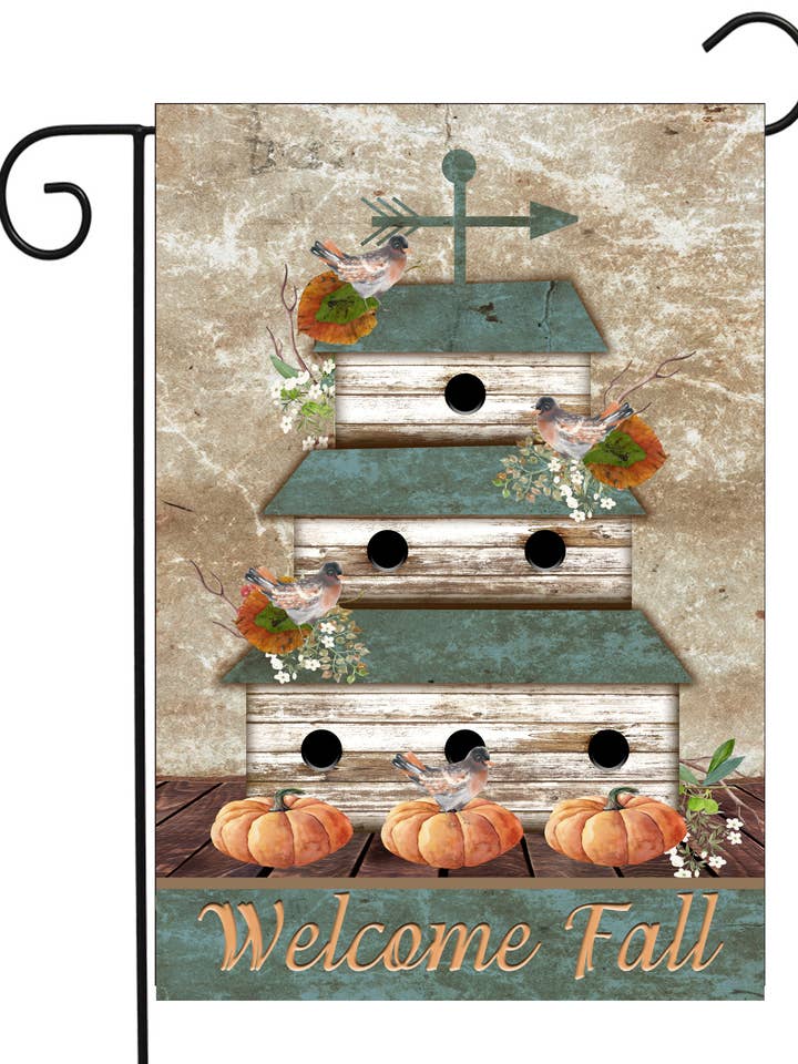 Primitive Birdhouse Garden Flag #G2328 for wholesale by Happy Cow Lawn Decor