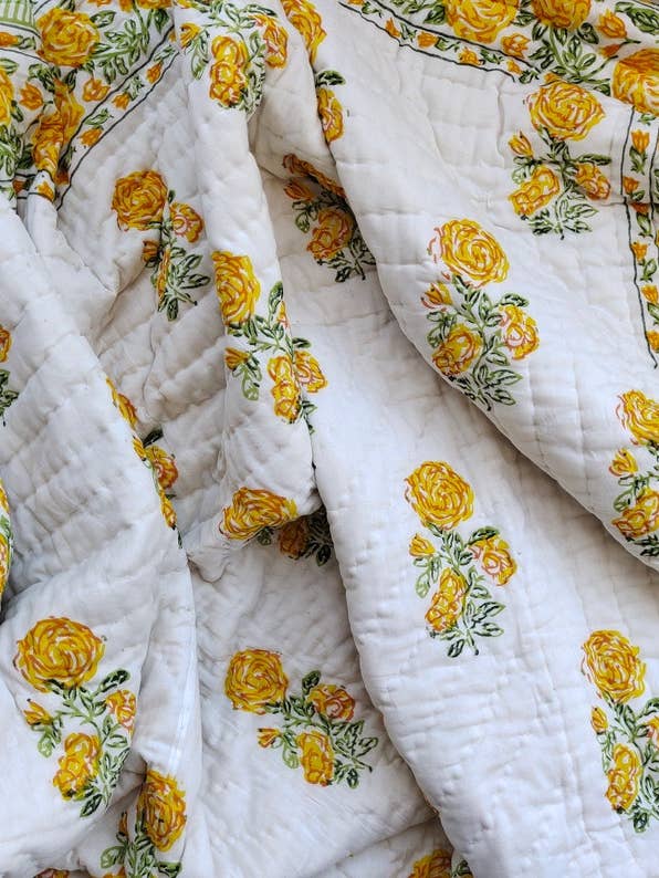 Meadow (Yellow)- 100% Soft Cotton Quilt/Blanket - NO TARIFF for wholesale by Akshu & Ameirah