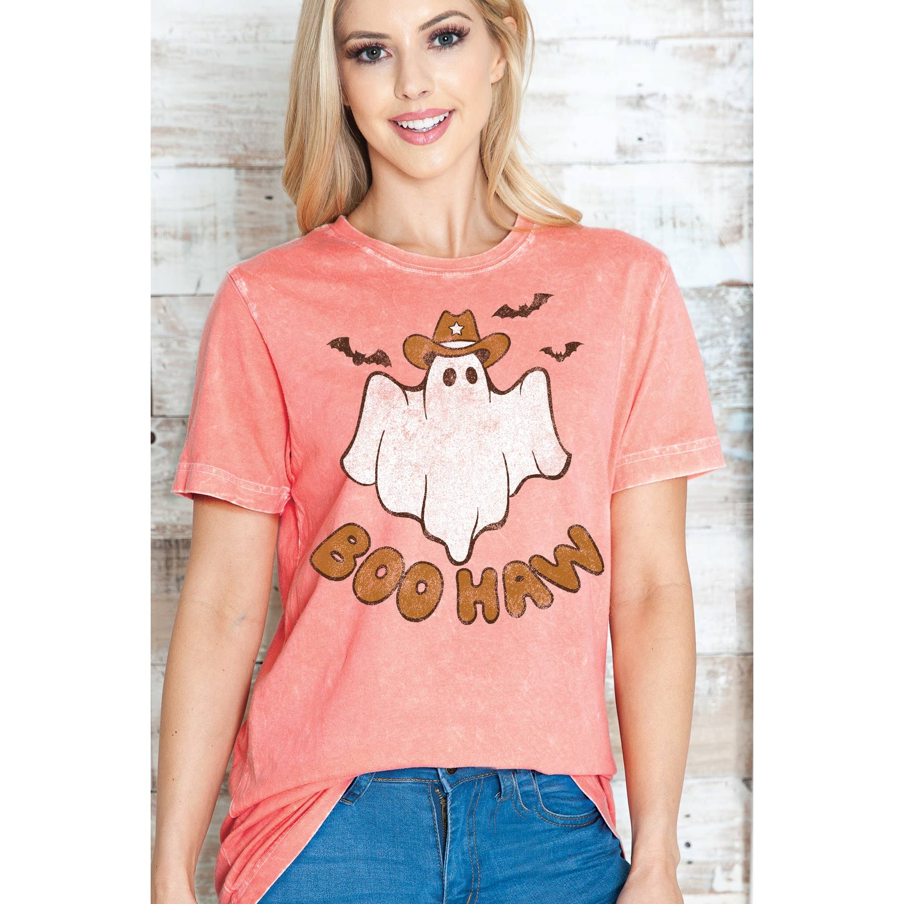 Amused by Blue – wholesale Screen printed t-shirt – Women′s – BOO HAW - Vintage Mineral Wash 4