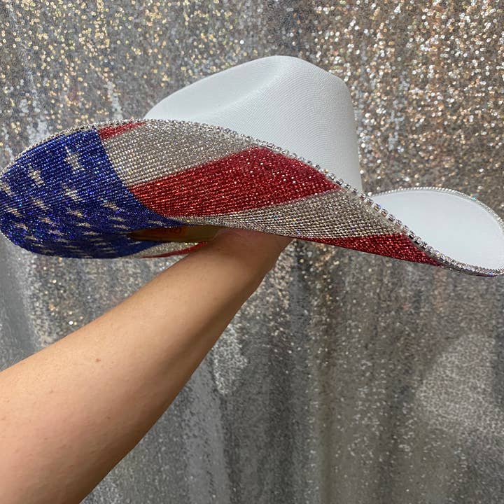 Rhinestone Cowgirl - Wholesale Cowboy Hat - Women's - The American Flag Hat in White