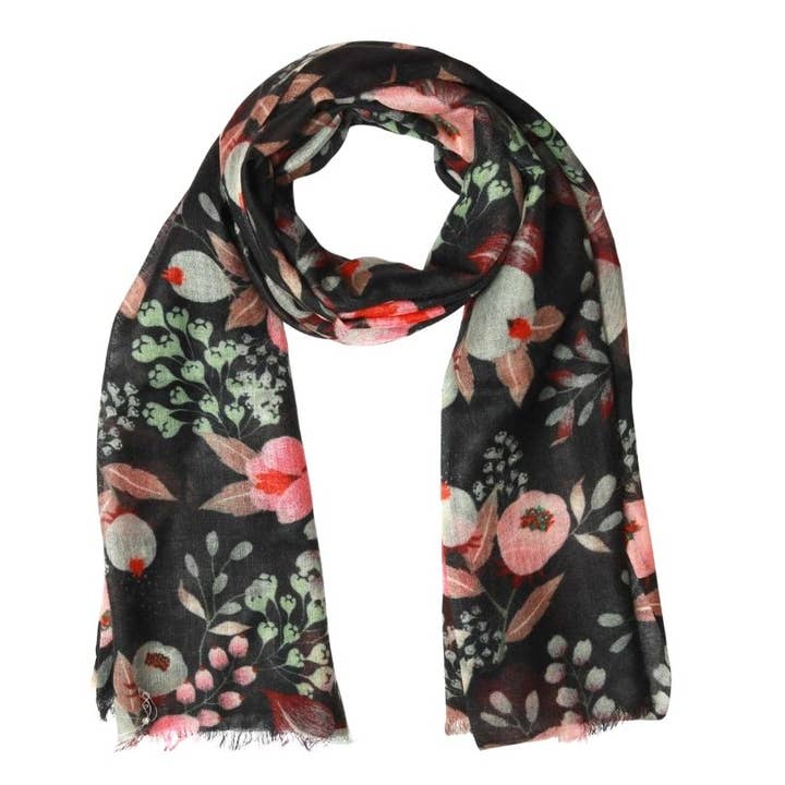 Midnight Blossom Merino Wool Scarf for wholesale by Namaskar Australia