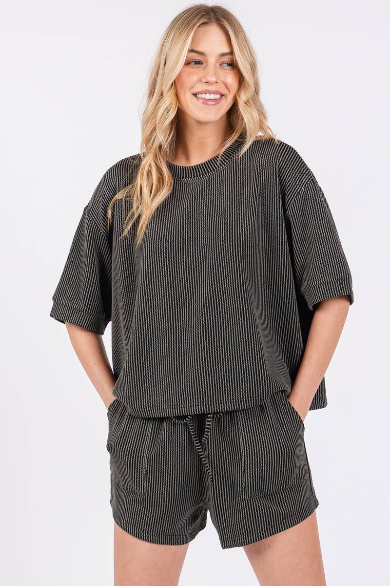 Sewn and Seen - Wholesale Lounge Set - Women's - RIBBED ROUND NECK TOP AND SHORTS SET56