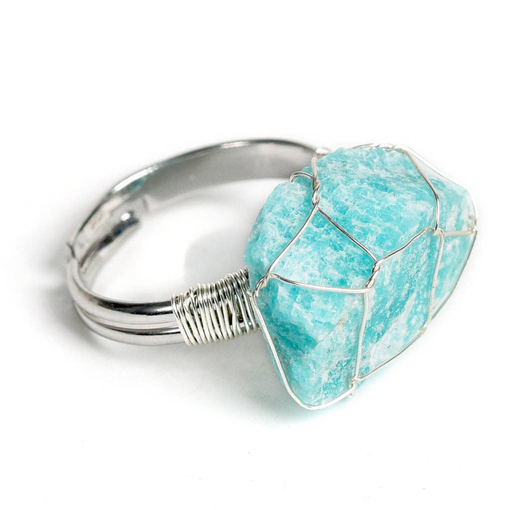 Mio Queena - Wholesale Cocktail/Statement Ring - Natural Irregular Rough Stone Wound Copper Wire Ring15