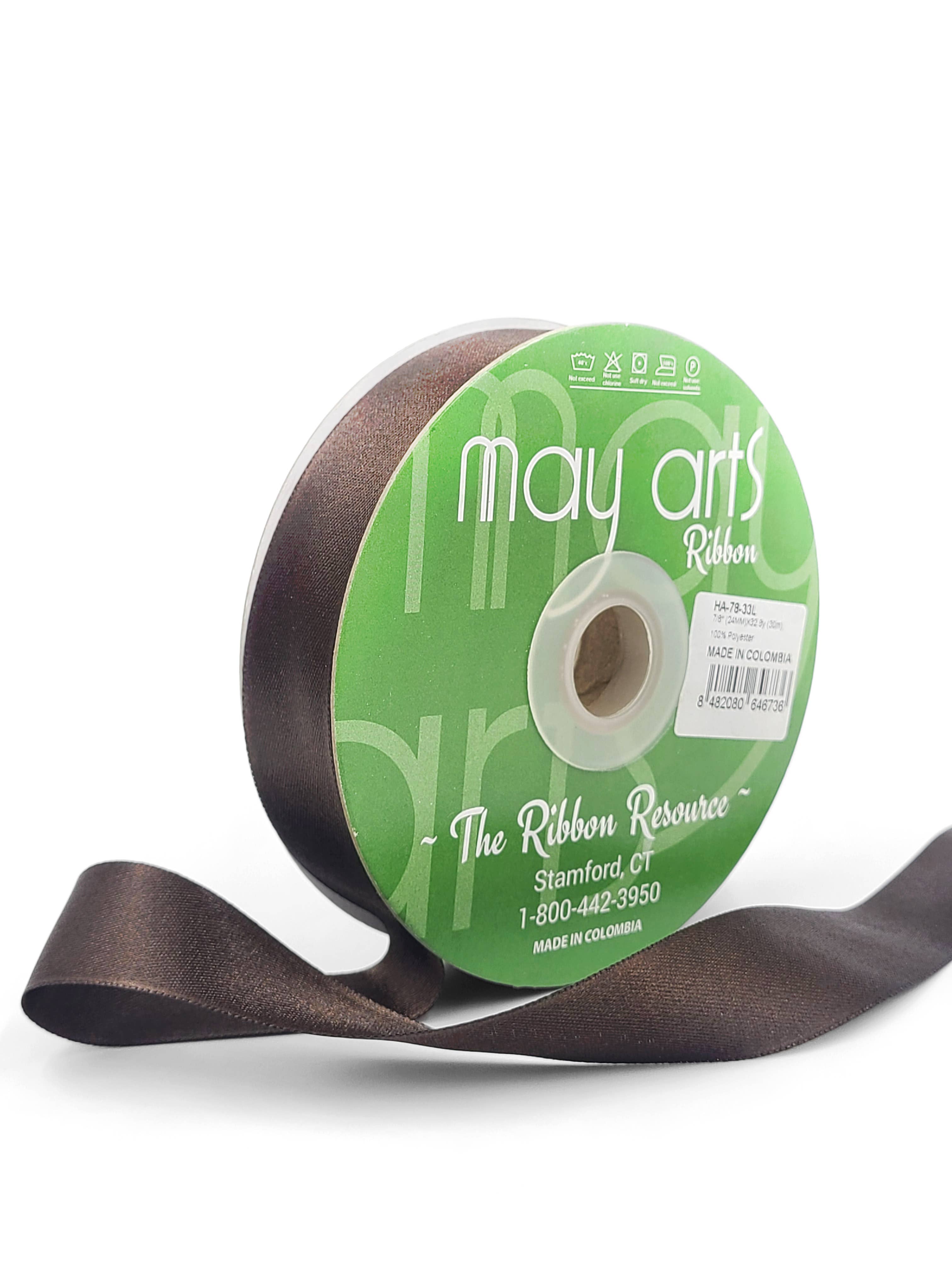 May Arts Ribbon - Wholesale Ribbon - Gift Wrapping - ~7/8"Luster Double Face Satin Ribbon, Brown