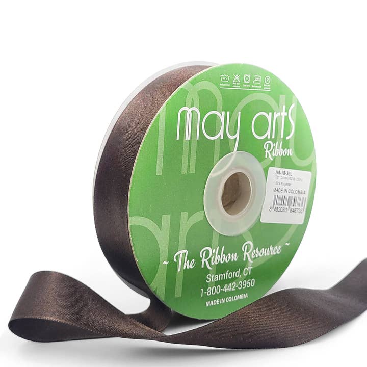 May Arts Ribbon - Wholesale Ribbon - Gift Wrapping - ~7/8"Luster Double Face Satin Ribbon, Brown0