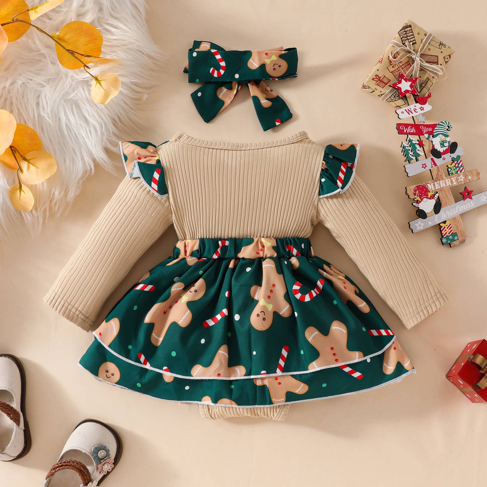 Fennco Styles - Wholesale Clothing Set - Baby - Gingerbread Man Baby Dress & Headband2