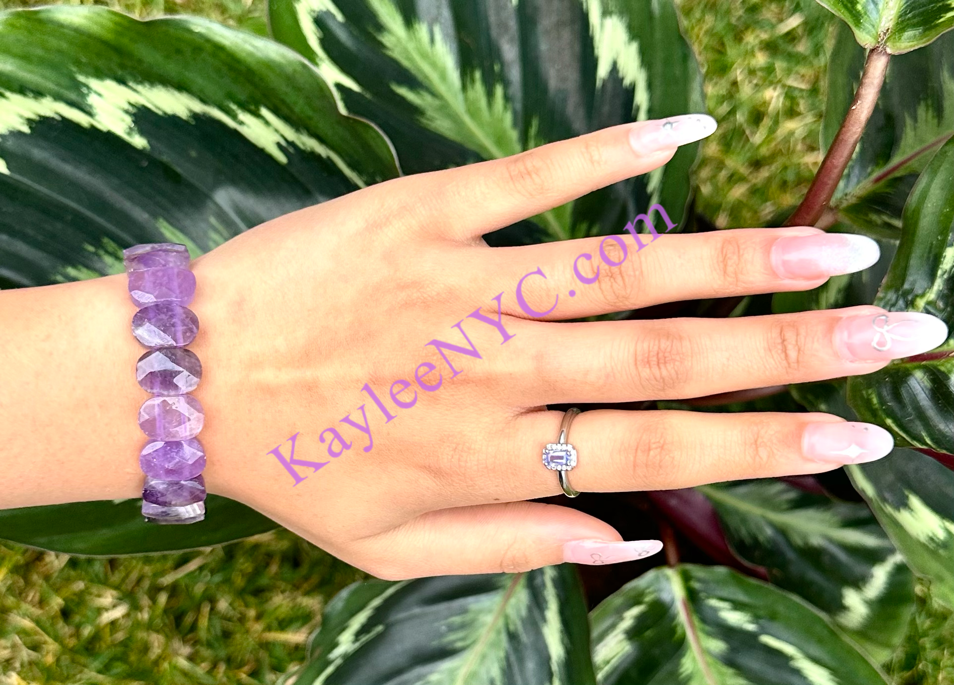 KayleeNYC - Wholesale Jewelry Set - 7.5” Natural Amethyst Faceted Stretch Bracelet 15mm4