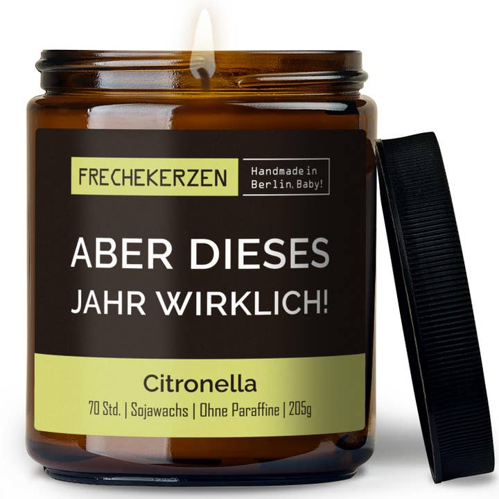 Scented candle with saying | but this year for real! for wholesale by mysoy® Duftkerzen-Manufaktur