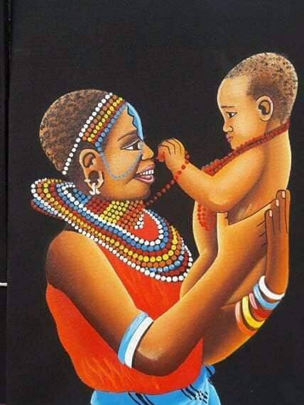 La gioia della maternità di una madre africana olio su tela per la vendita all'ingrosso da parte di Delight merchants