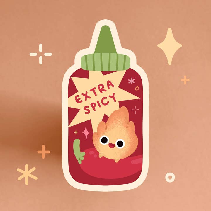 Calcifer Hot Sauce Sticker: Extra Spicy Anime Art for wholesale by Ouri Studio