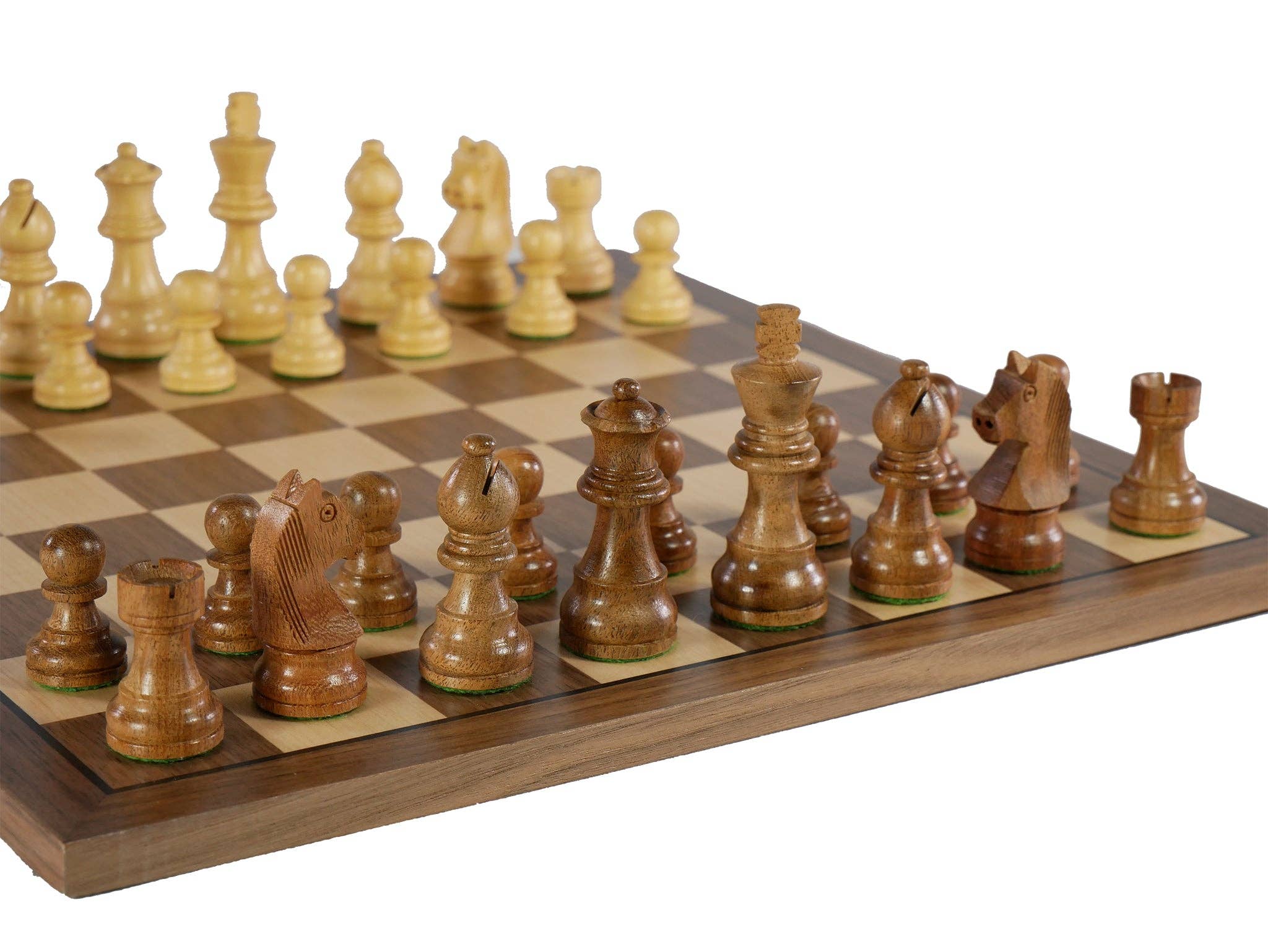 WorldWise Imports - Wholesale Board Game - Chess Set - Sheesham/Boxwood German Knight on Walnut & Maple Veneer Board1