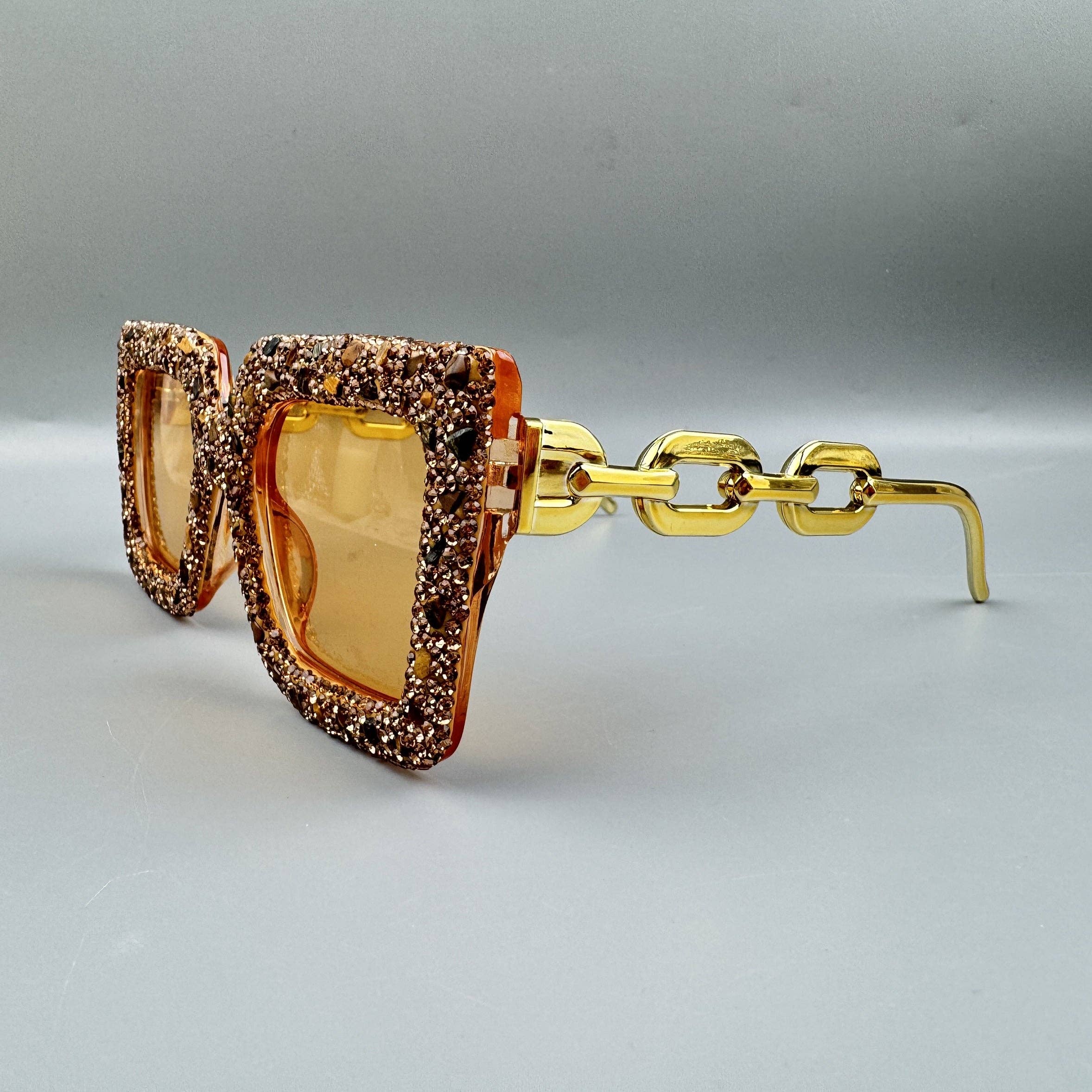 Gold Handmade Rhinestone Stone Square Sunglasses G0532 for wholesale on Faire7