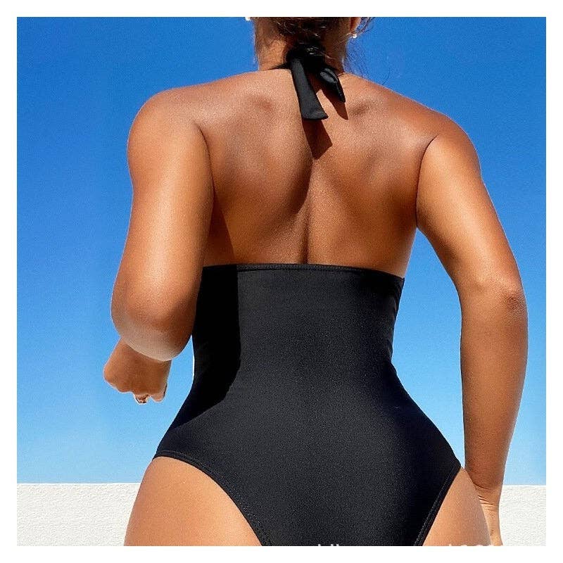 BLACK Backless One-Piece Shimmer Swimsuit for wholesale on Faire1