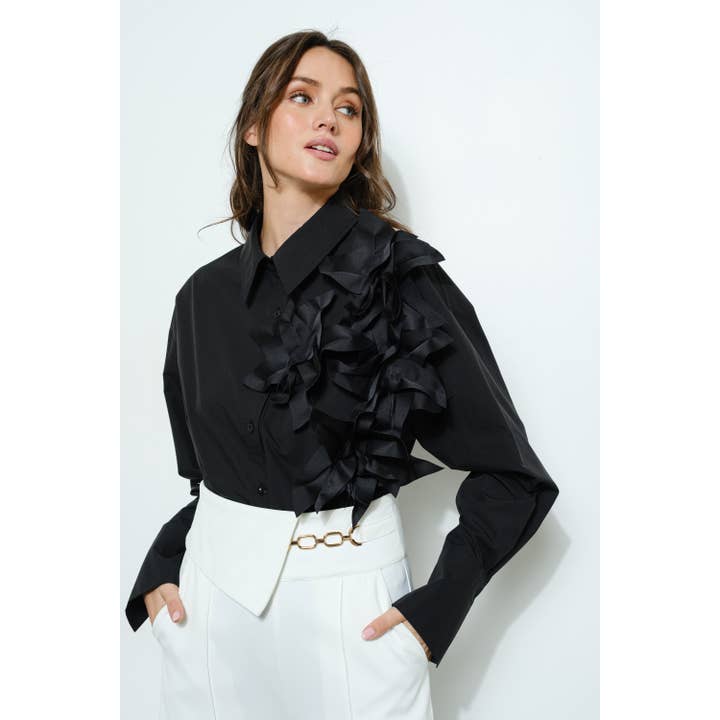 INA – Engroshandel Bluse - Dame – 3D båndblomst applikation skræddersyet skjorte9