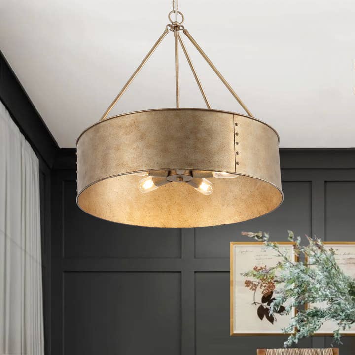 Farmhouse Chandelier 24" 5-Light Rustic Gold Metal Shade for wholesale by Brio Lighting
