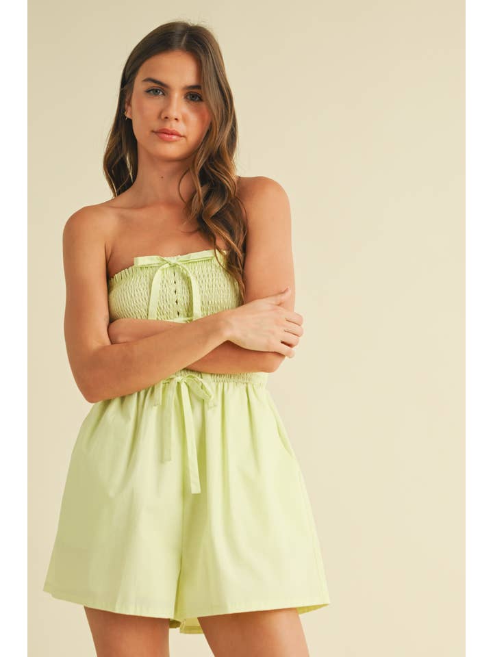 Klesis - Wholesale Romper - Women's - IR2235 STRAPLESS SMOCKED BOW DETAILED ROMPER