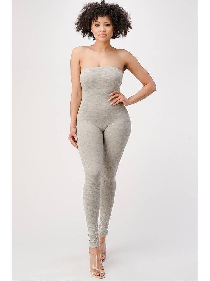 Solid Colored Elastic Strapless Jumpsuit for wholesale by Lime All the Time