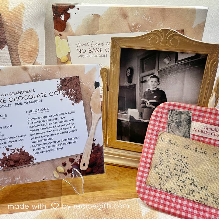 Aunt Lisa's Recipe Gifts – wholesale Dekorativ kudde – Tant Lisas No-Bake choklad Cookies kudde w/infoga2
