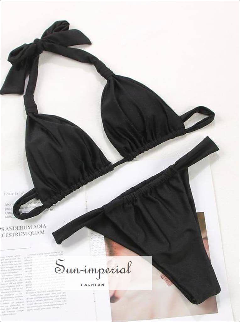 Sun Imperial – wholesale Tvådelad baddräkt - Dam – Enfärgad brun rynkad sport BH Bikini Set4