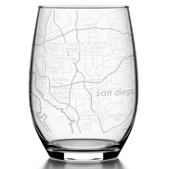 Well Told - Wholesale Wine Glass - San Diego CA Map Stemless Wine Glass