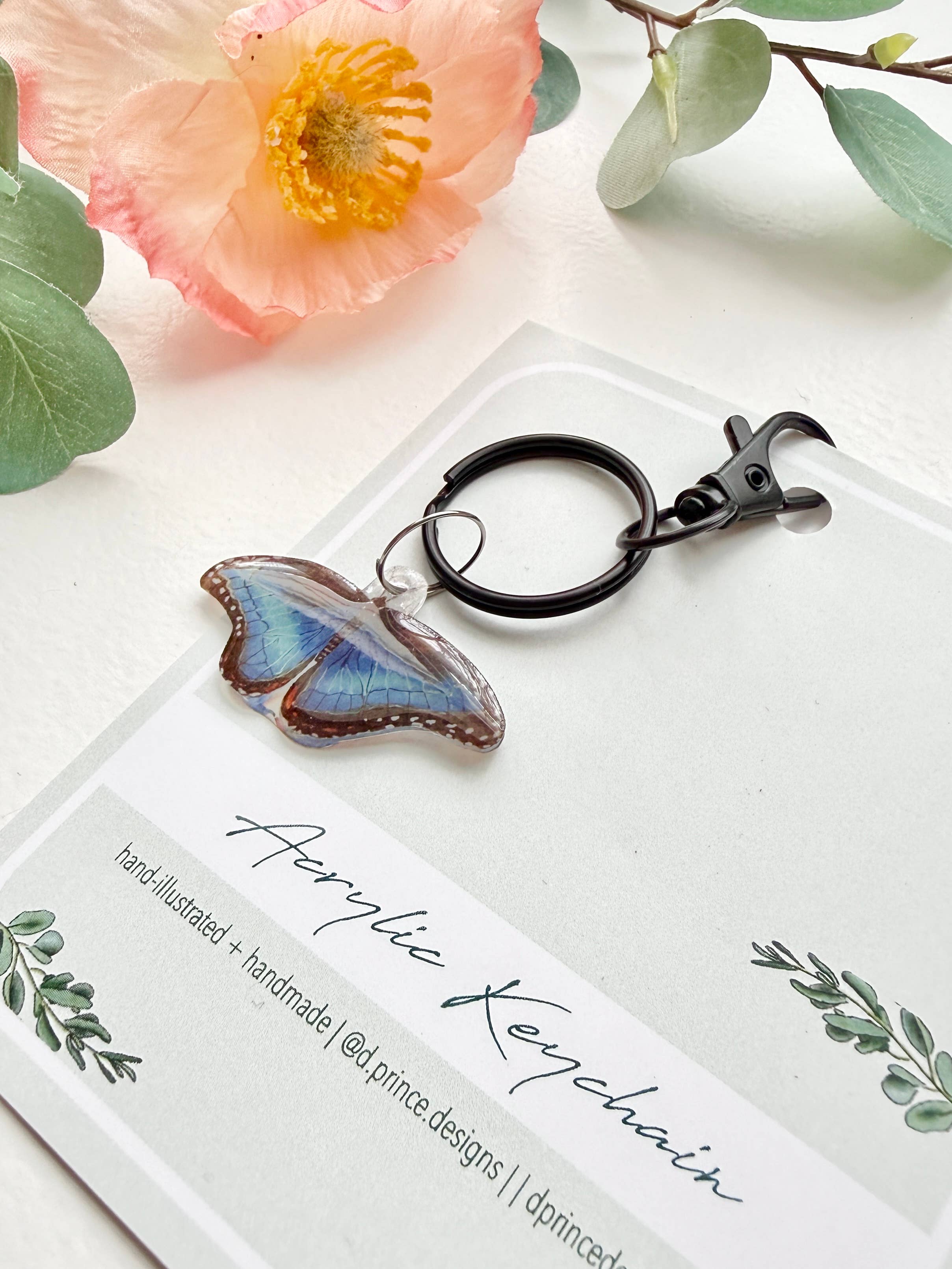 D. Prince Designs - Wholesale Keychain - Women's - Hand-Illustrated Blue Morpho Butterfly | Handmade Acrylic + Resin Keychain4