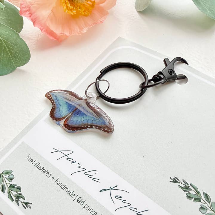 D. Prince Designs - Wholesale Keychain - Women's - Hand-Illustrated Blue Morpho Butterfly | Handmade Acrylic + Resin Keychain4