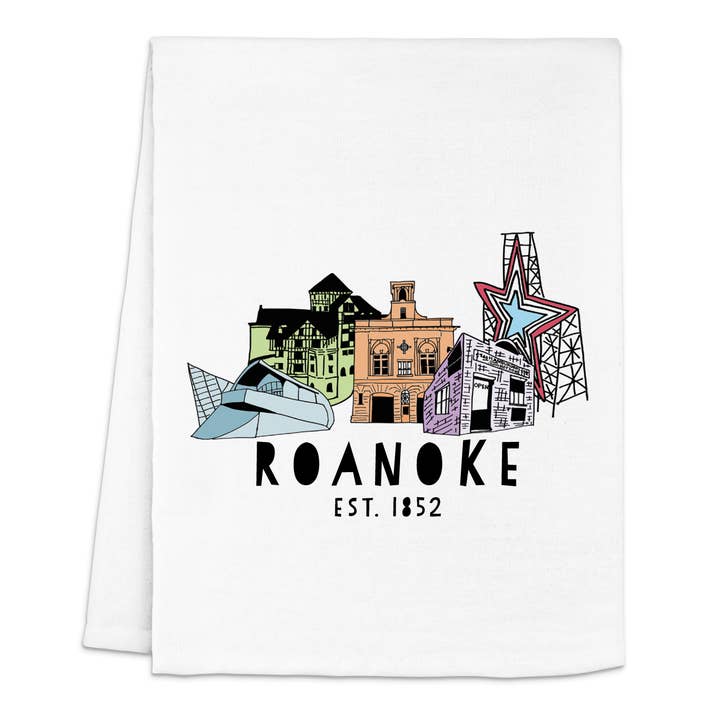 Färgglada kökshanddukar - Roanoke, VA Skyline - ROA för wholesale av Moonlight Makers