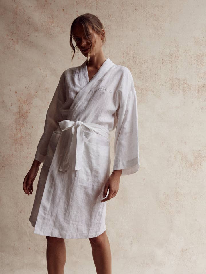 Dove Grey Accessories - Wholesale Robe - Women's - Addison French Linen Robe in Ivory