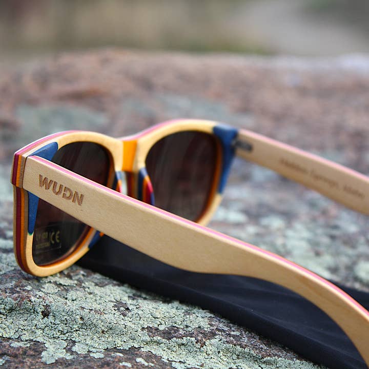 Recycled Skatedeck Sunglasses - Kickflip Natural for wholesale by WUDN Handcrafted
