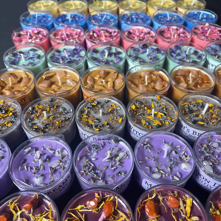 Colección de Intenciones de Rituales con Velas de Cristal y Botánicos para venta al por mayor de Mystic Showers