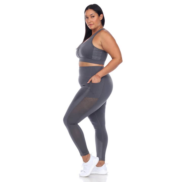 WHITE MARK - Wholesale Activewear Set - Women's - Plus Size Racer Back Sports Bra & Mesh Leggings Set13