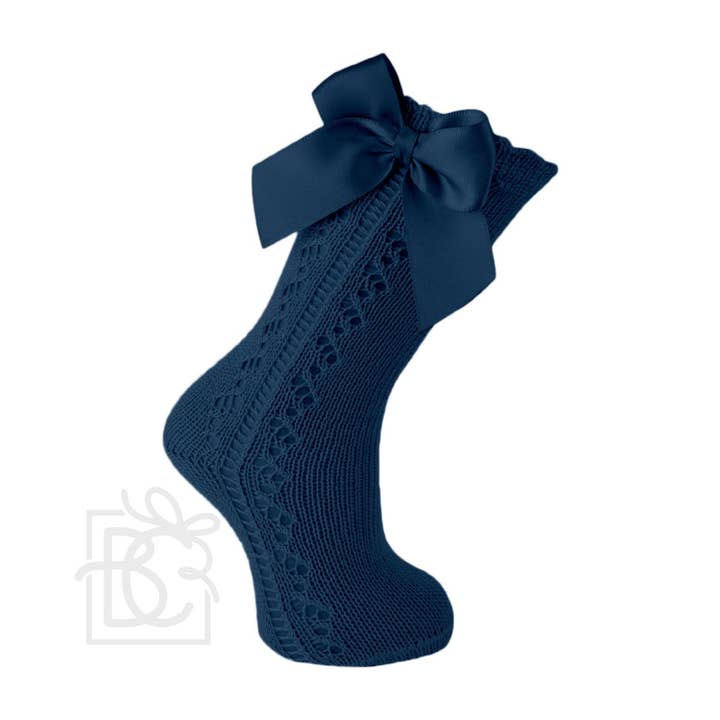 Carlomagno - Wholesale Socks - Kids - Scottish Yarn Openwork Bow Kneehigh Socks