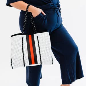 Charlotte Neoprene Tote Camo & Orange – Blair Pepper Handbags