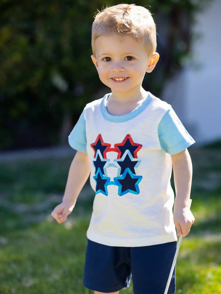 Monica + Andy - Wholesale Top & Short Set - Kids - Short Sleeve Tee + Pocket Short Set_Patriotic Sunglasses