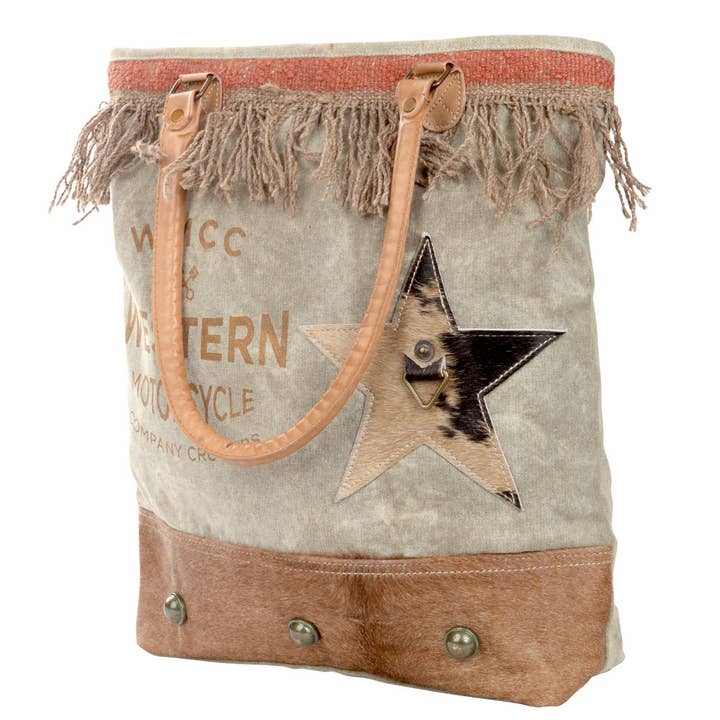 Clea Ray Canvas Bags & Clothing – Sacola - Mulher por atacado – Bolsa de motocicleta ocidental WMCC com estrela de couro2