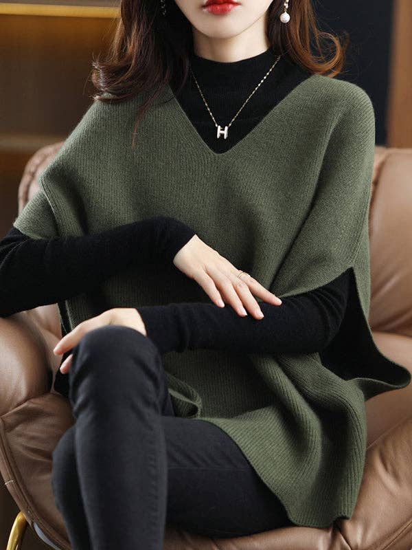 Plush Looks – wholesale Väst - Dam – Avslappnad ärmlös lös enfärgad V-ringad västtopp11