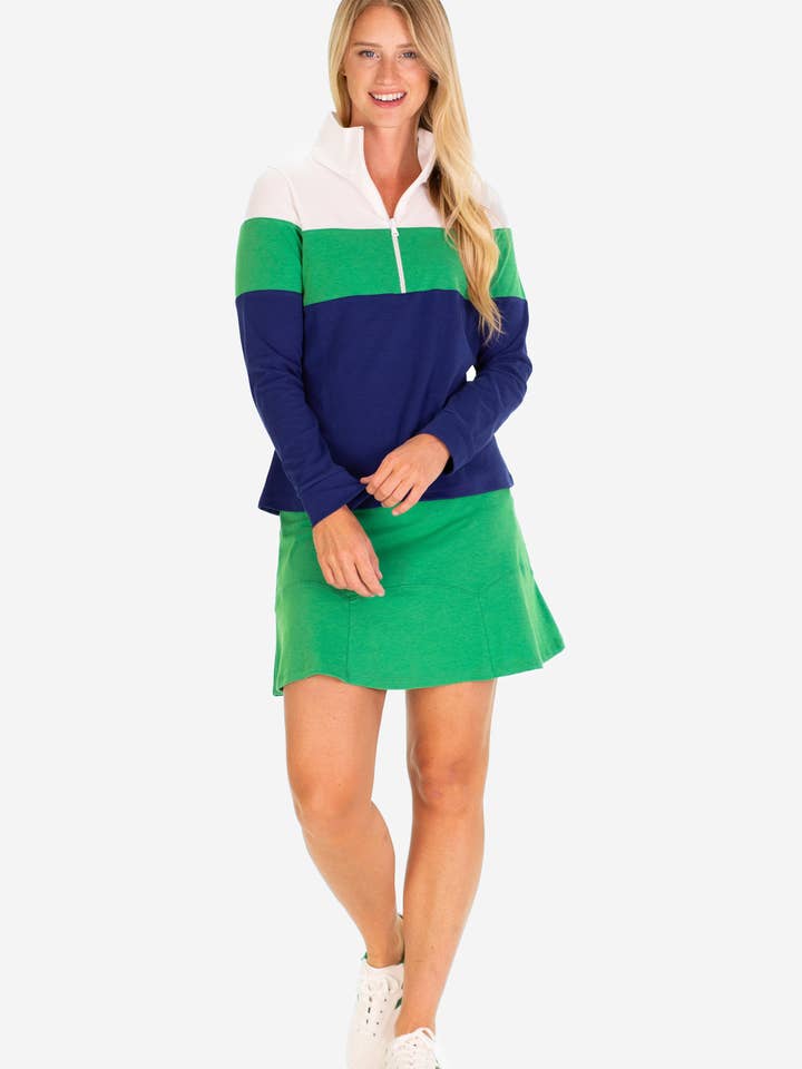 The Pique Misty Quarter Zip en bleu marine pour la vente par Duffield Lane