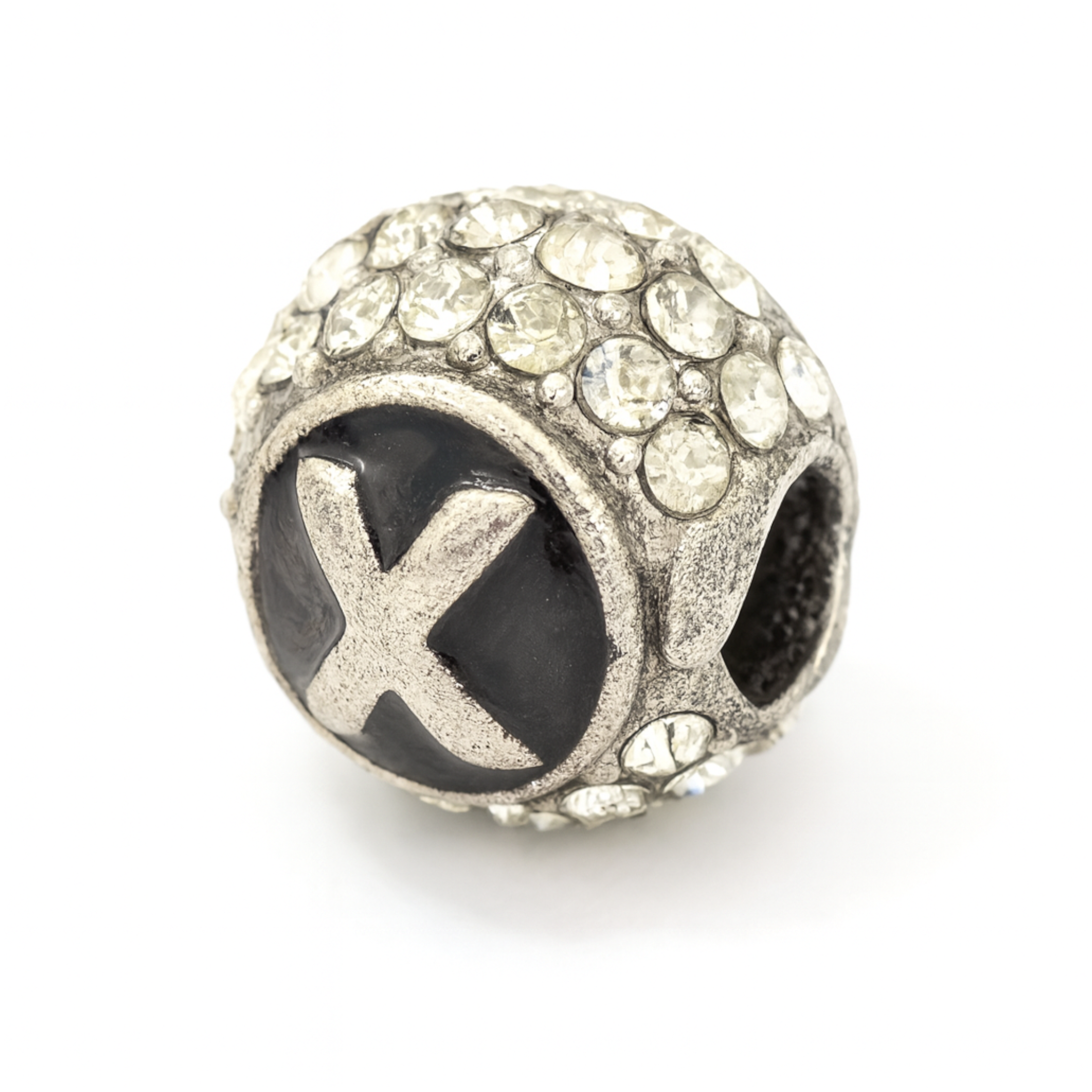Only Beads - Wholesale Individual Charm/Pendant - Silver 11mm Double-Sided Letter “X” Rhinestone Round Beads 4